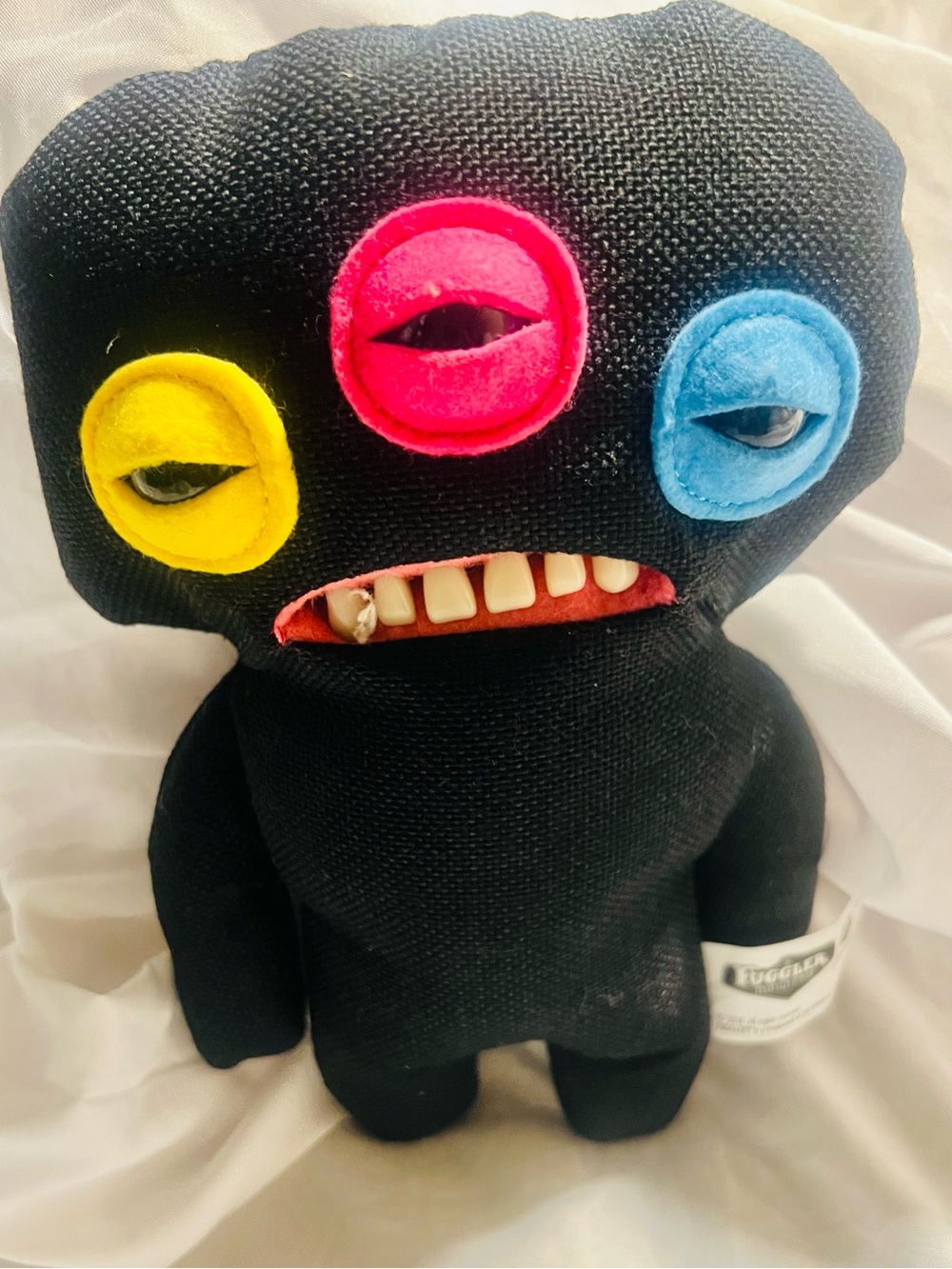 Fuggler Black Plush Laboratory Misfit AlienToy with Multicolor Felt Eyes
